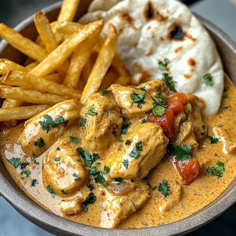 Coconut Chicken Curry with Crispy Fries and Warm Naan