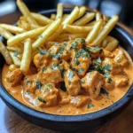 Creamy Butter Chicken with Garlic Cream Sauce and Hand-Cut Fries