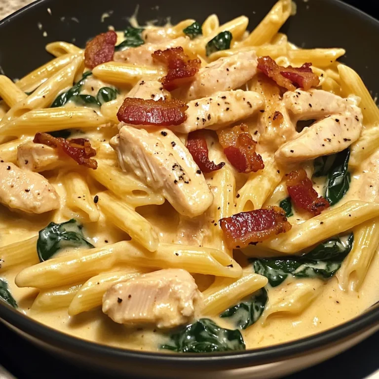 Creamy Chicken Bacon Penne with Spinach