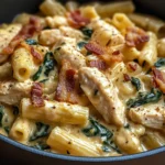 Creamy Chicken Pasta with Spinach and Bacon