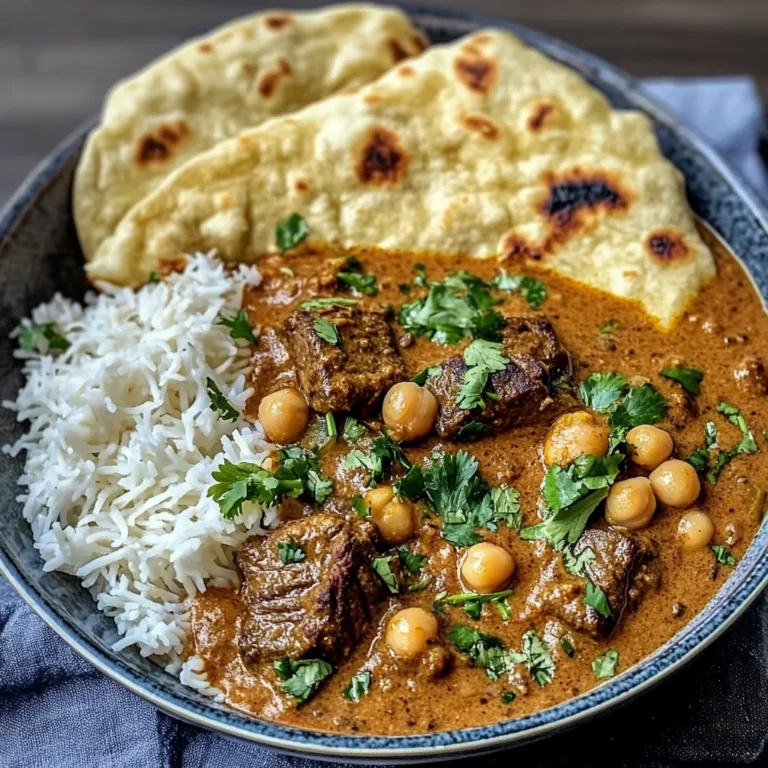 Creamy Coconut Beef and Chickpea Curry with Fresh Garlic Naan