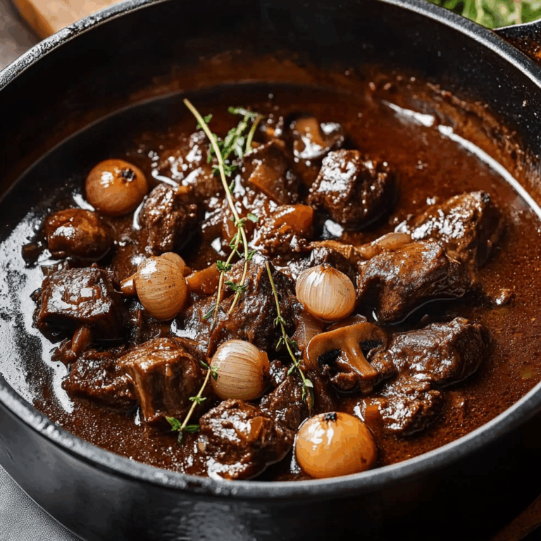 French Beef Bourguignon with apple vinegar-Braised Mushrooms and Pearl Onions