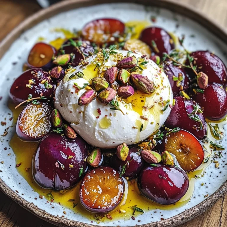 Burrata with Roasted Plums, Pistachios & Thyme