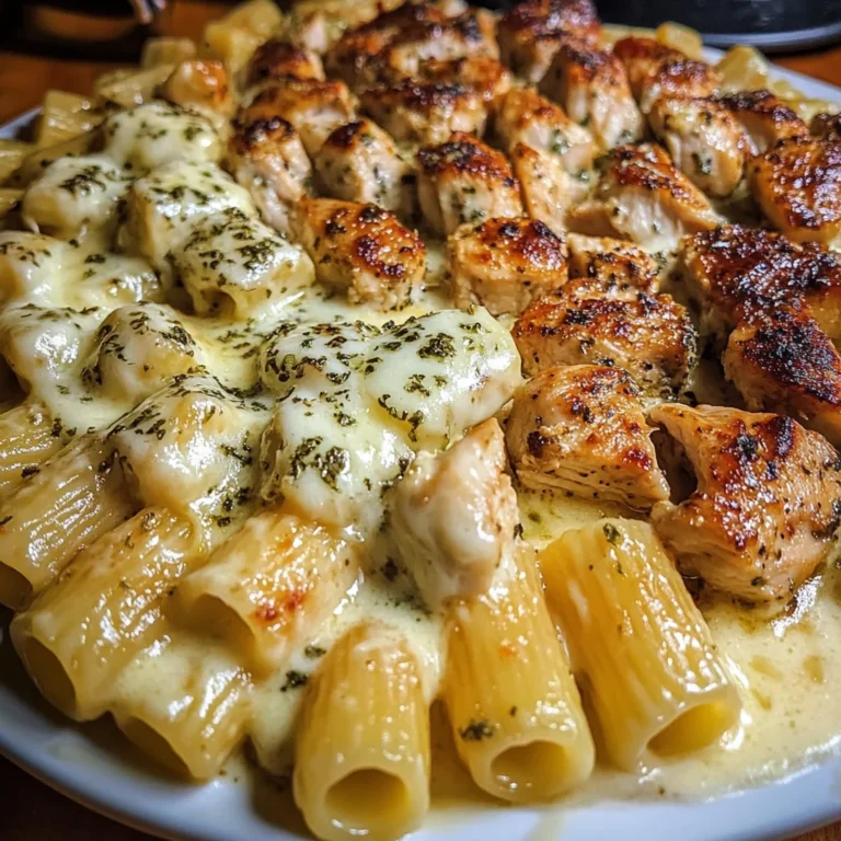 Cheesy Chicken Alfredo Rigatoni in Garlic Butter Sauce