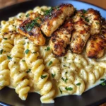 Cheesy Rotini Alfredo with Garlic Chicken Strips