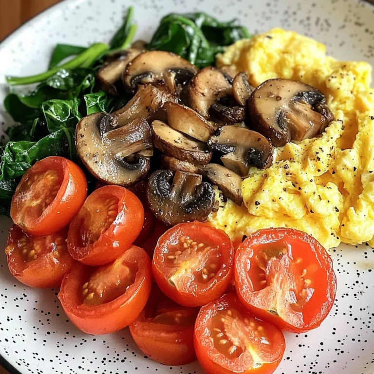 Colorful Scrambled Eggs with Mushrooms, Spinach & Tomatoes