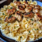 Creamy Alfredo Bowtie Pasta with Garlic Chicken Bites