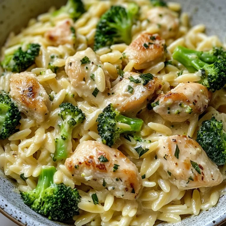 Creamy Garlic Parmesan Orzo with Chicken & Broccoli