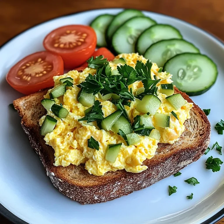 Creamy Scrambled Egg Toast with Fresh Cucumber & Tomato Slices