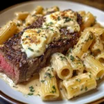 Garlic Cream Steak with Rigatoni in Provolone Cream Sauce