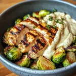 Grilled Chicken & Brussels Sprouts Bowl with Creamy Garlic-Parmesan Sauce