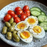Mediterranean Egg Plate with Fresh Veggies & Cream Cheese