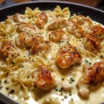 Mozzarella Garlic Butter Chicken Bowties in Cheesy Cream