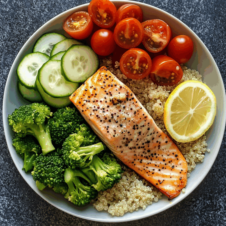 Grilled Salmon Power Plate with Quinoa & Steamed Veggies
