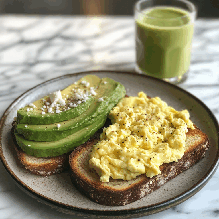 Avocado Toast & Fluffy Scramble with Iced Matcha