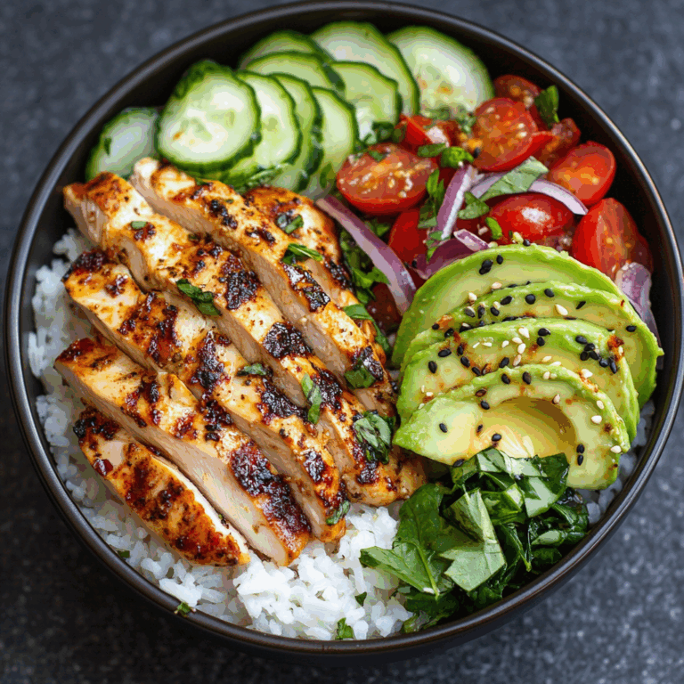 Spicy Grilled Chicken Bowl with Avocado & Cucumber Crunch