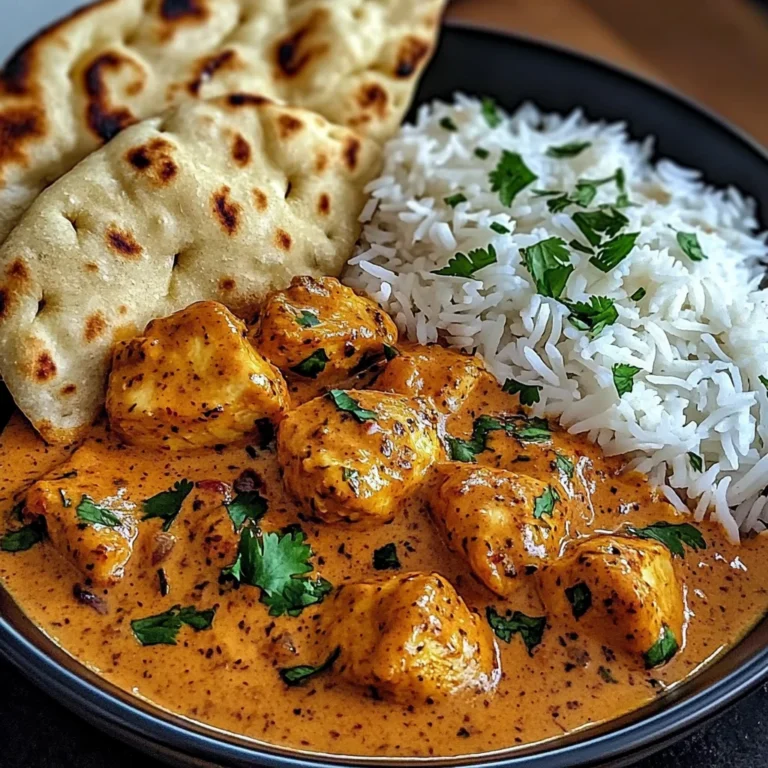 Butter Chicken with Coriander, Rice, and Naan