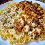 Cajun Chicken Bites with Cheesy Alfredo Linguine