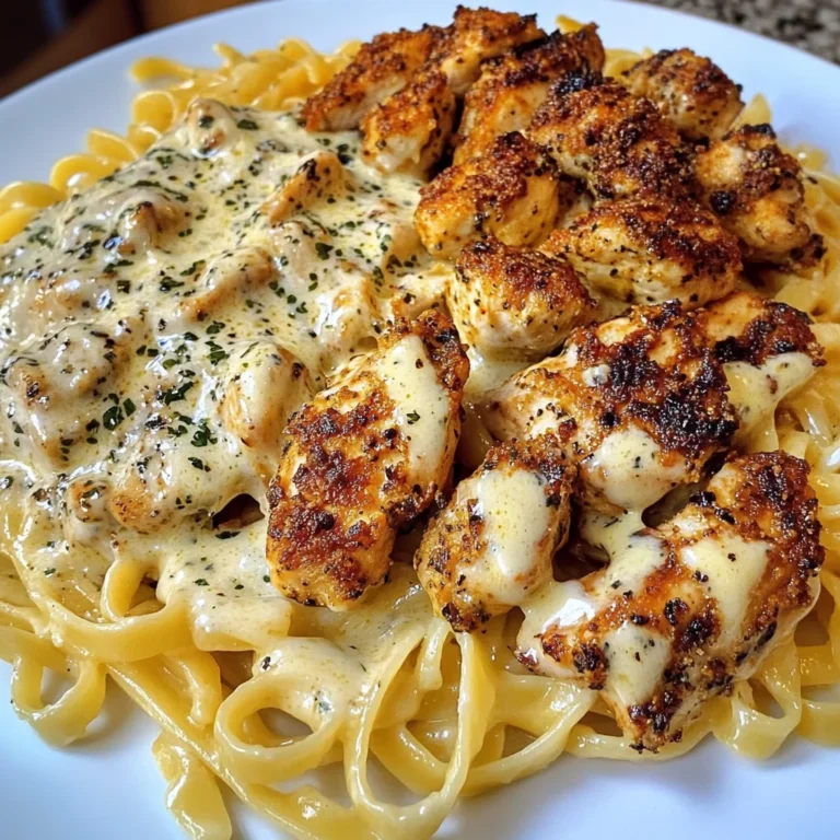 Cajun Chicken Bites with Cheesy Alfredo Linguine
