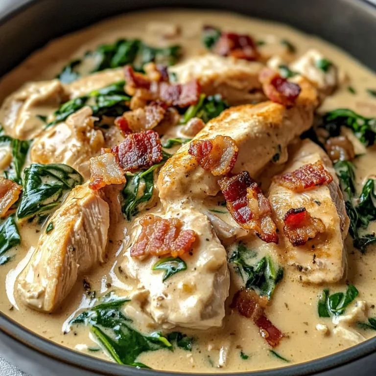 Creamy Chicken Stroganoff with Crispy Bacon and Wilted Spinach