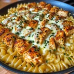 Garlic Butter Chicken Rotini with Melted Mozzarella