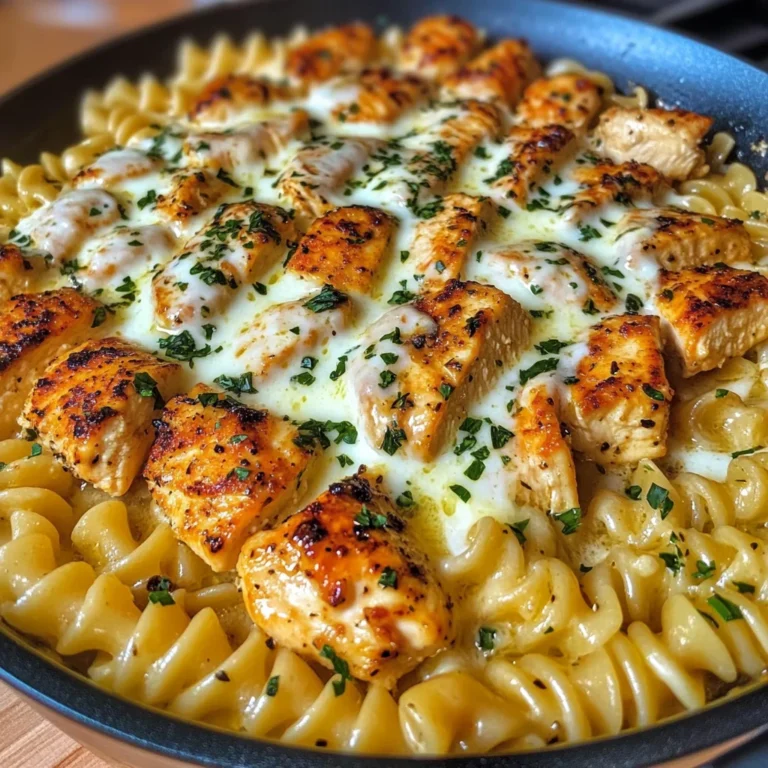 Garlic Butter Chicken Rotini with Melted Mozzarella
