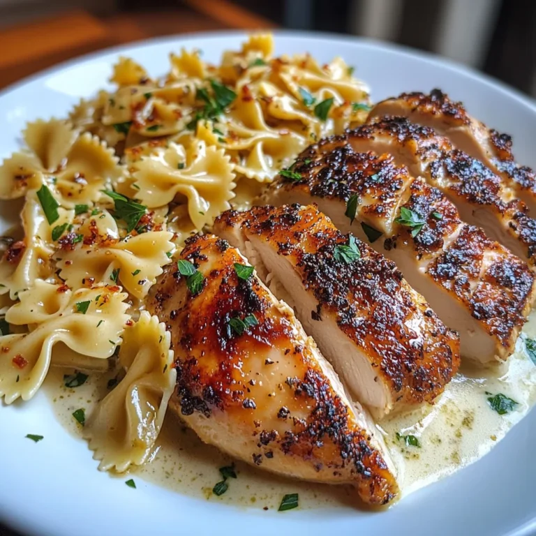 Garlic Chicken with Cheesy Bowtie Alfredo