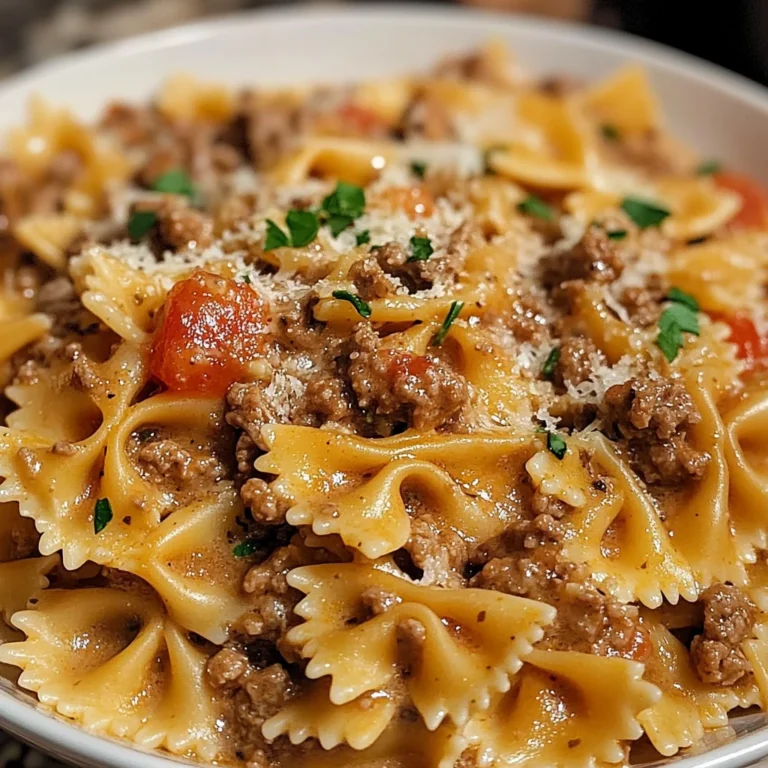 Garlic Parmesan Bowtie Pasta with Creamy Beef