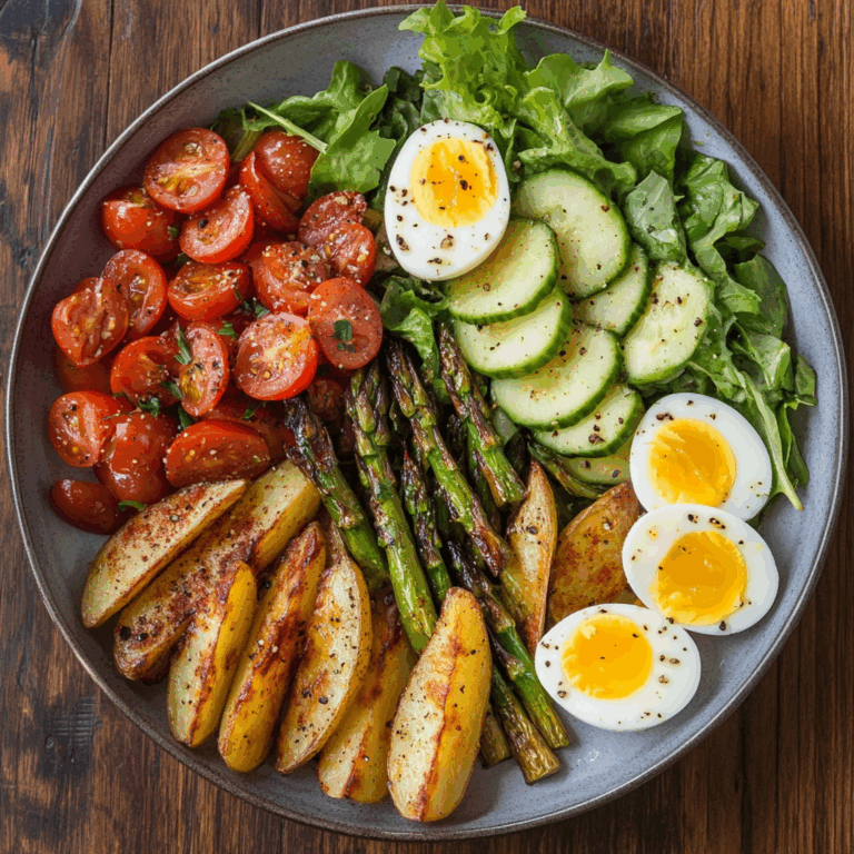 Roasted Potato Wedges with Asparagus, Jammy Eggs & Fresh Garden Salad