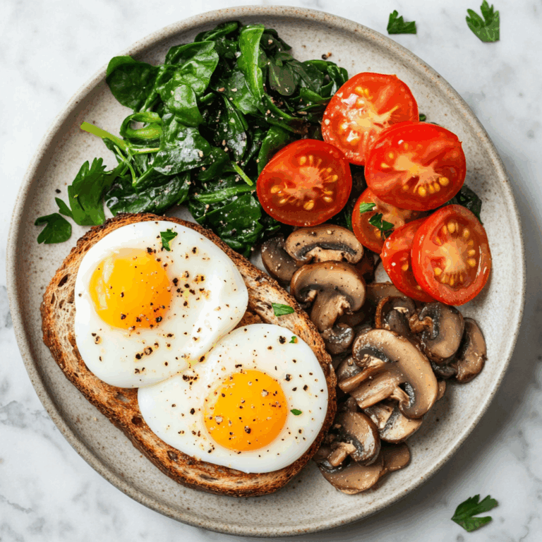 Savory Breakfast Plate with Soft Eggs, Toast & Greens