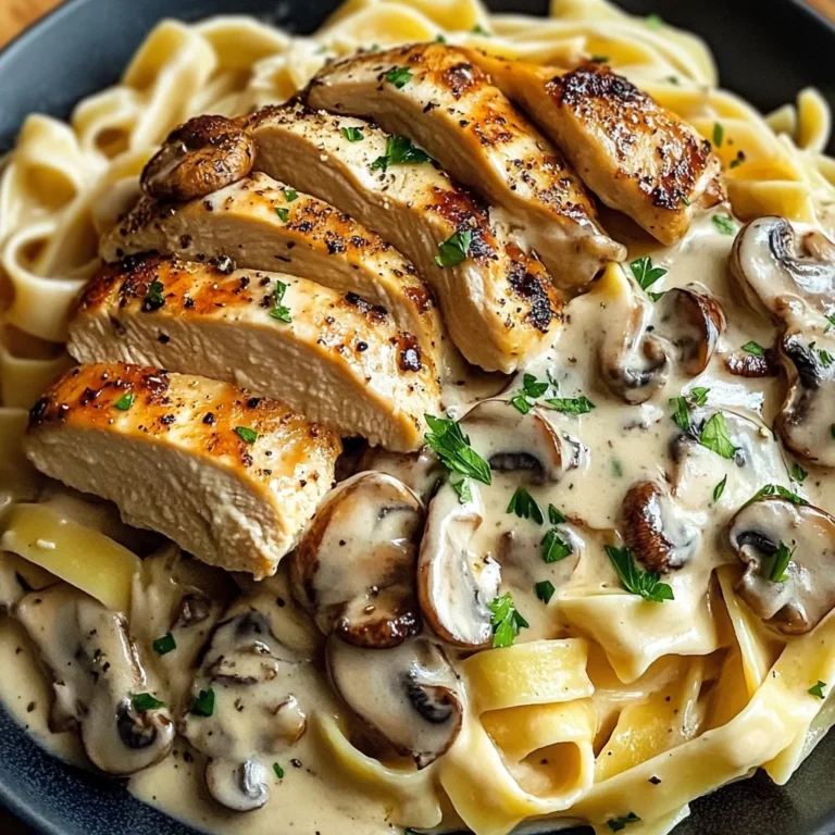 Creamy Garlic Mushroom Chicken Fettuccine