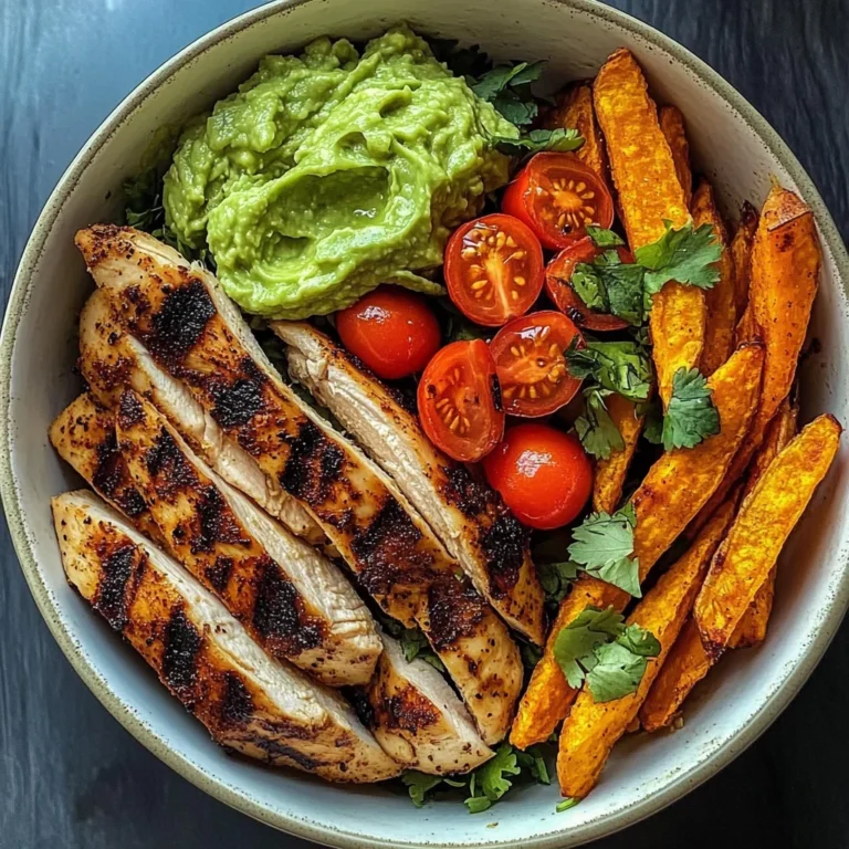 Grilled Chicken Power Bowl with Sweet Potato Fries & Guacamole