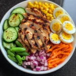 Grilled Chicken Protein Bowl with Eggs, Veggies & Creamy Dressing