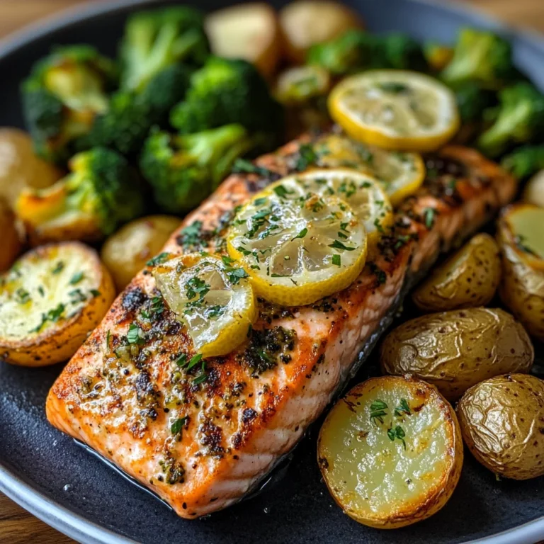 Lemon Butter Salmon with Crispy Potatoes and Roasted Broccoli