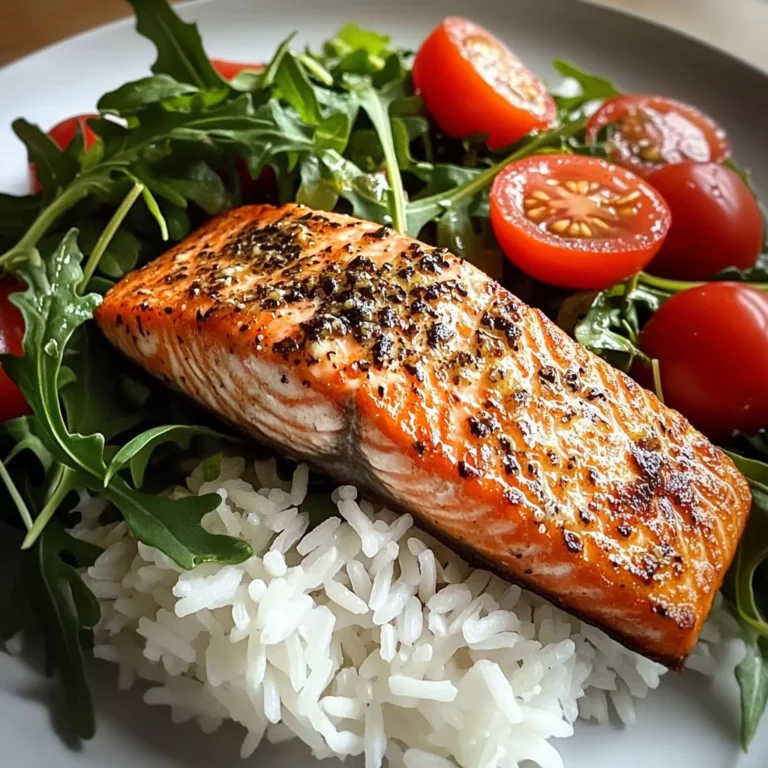Seared Salmon with Rice & Arugula Tomato Salad