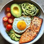 Zoodle Power Plate with Salmon, Avocado & Sunny Egg