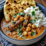 Coconut Beef & Chickpea Curry with Garlic Naan