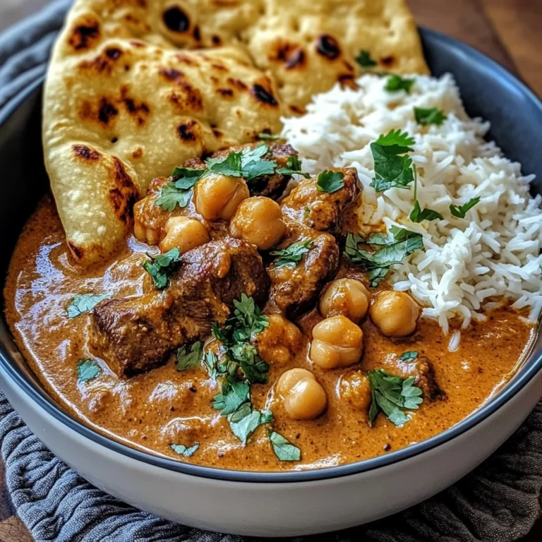 Coconut Beef & Chickpea Curry with Garlic Naan