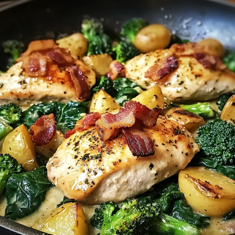 Garlic Butter Chicken Skillet with Bacon, Spinach, Broccoli & Potatoes