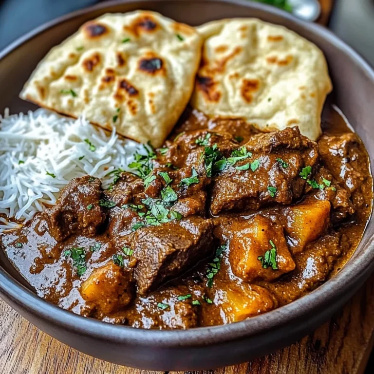 Slow-Cooked Beef Curry with Garlic Naan