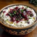 Cranberry whipped feta dip with crackers delights all!