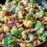 Amish Broccoli Salad with Cauliflower, Turkey Bacon & Raisins