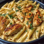 Garlic Parmesan Chicken Penne in Creamy Cajun Three-Cheese Sauce