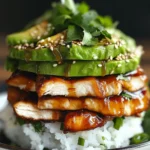 Teriyaki Chicken Avocado Rice Stack