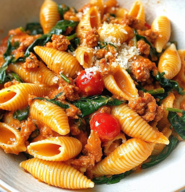 Creamy chicken sausage Pasta with Spinach