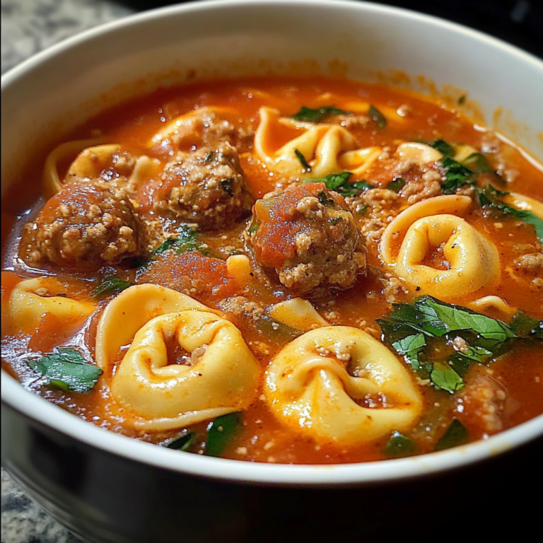 Cheesy Meatball Tortellini Soup