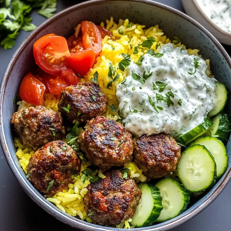 Gyro Bowls: Meatballs with Tzatziki and Zesty Lemon Rice