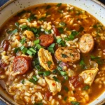 Spicy Jambalaya Soup with Andouille Sausage and Chicken Recipe
